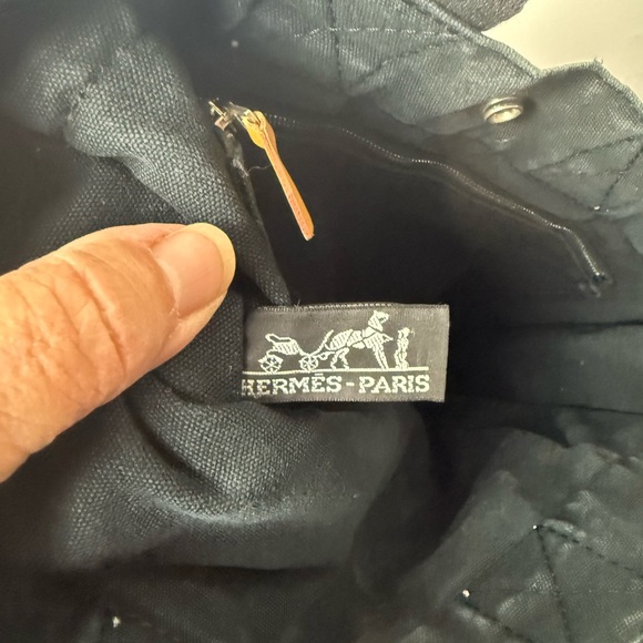 Hermes Black Canvas Bag with silver snap closure - Picture 8 of 9